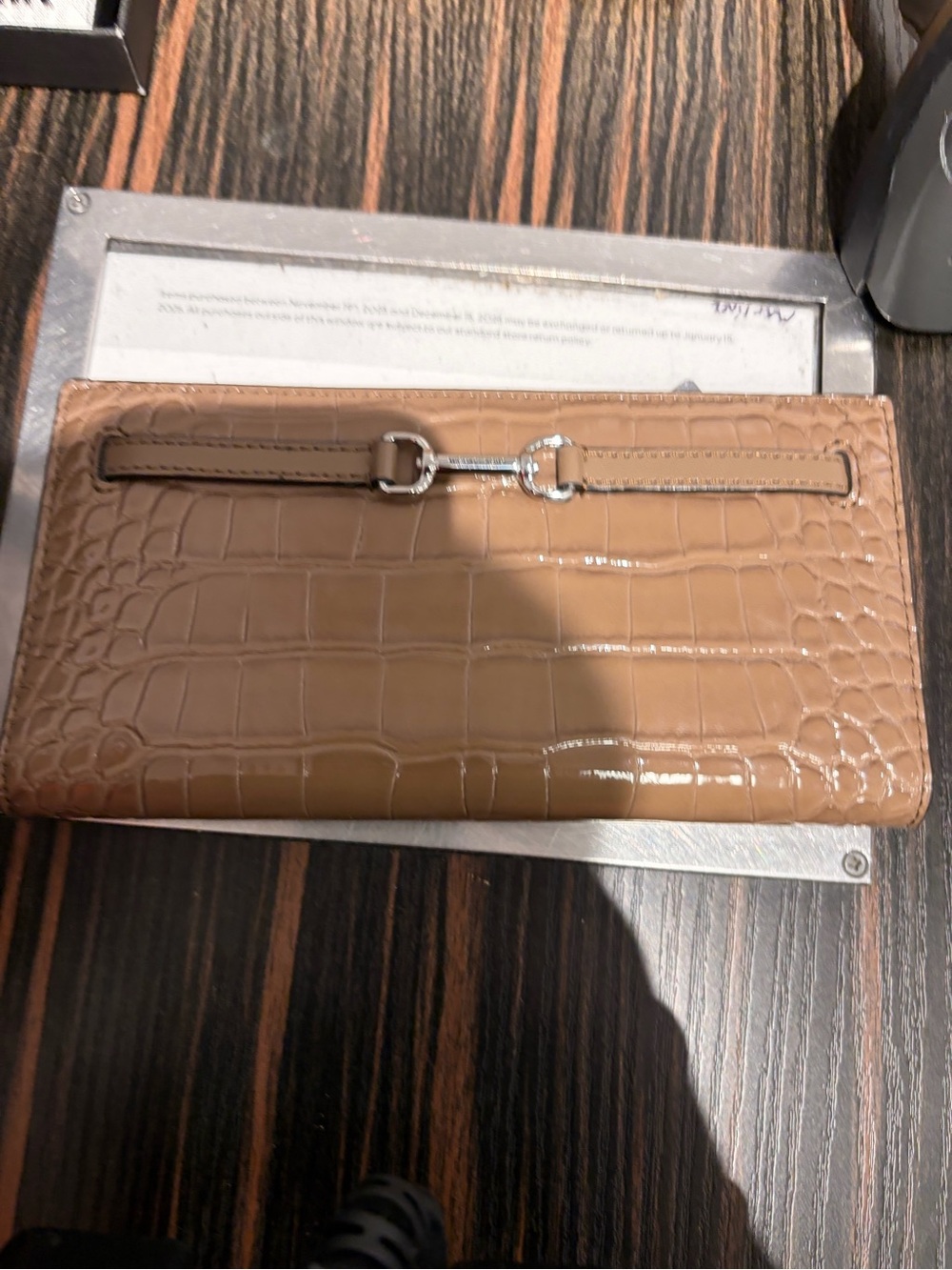 Michael Kors Croc-Embossed Leather Clutch in Brown new with tag